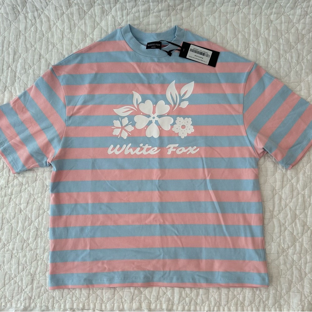 White Fox Boutique Pink and Blue Striped Tee